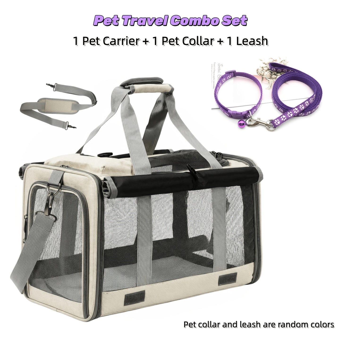 Airline Approved Collapsible Pet Carrier for Medium Cats Small Dogs, Oxford Cloth Breathable Travel Crate with Leash & Collar