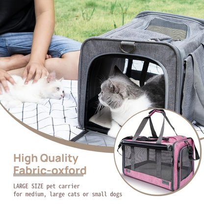Airline Approved Collapsible Pet Carrier for Medium Cats Small Dogs, Oxford Cloth Breathable Travel Crate with Leash & Collar
