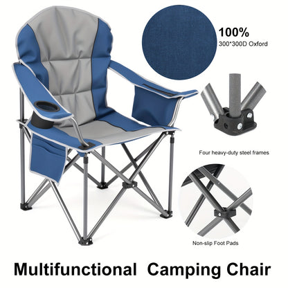 1/2 Pack Extra Large Heavy Duty Folding Camping Chair, 500 Lbs Capacity with Side Pocket Cooler Bag Cup Holder