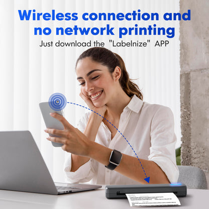 Portable Wireless Inkless Thermal Printer, Compact Travel Printer for Phone Laptop Pad, Supports Folding/Roll/Tattoo Paper
