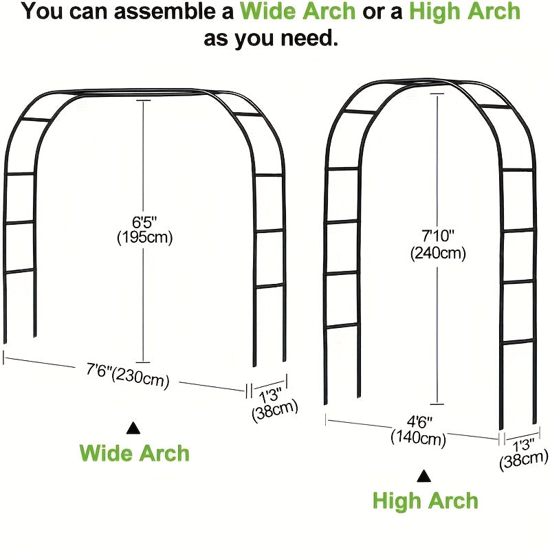 Freely Assembled 2‑Size Metal Garden Arch, Outdoor Trellis for Climbing Plants Wedding Garden Decoration