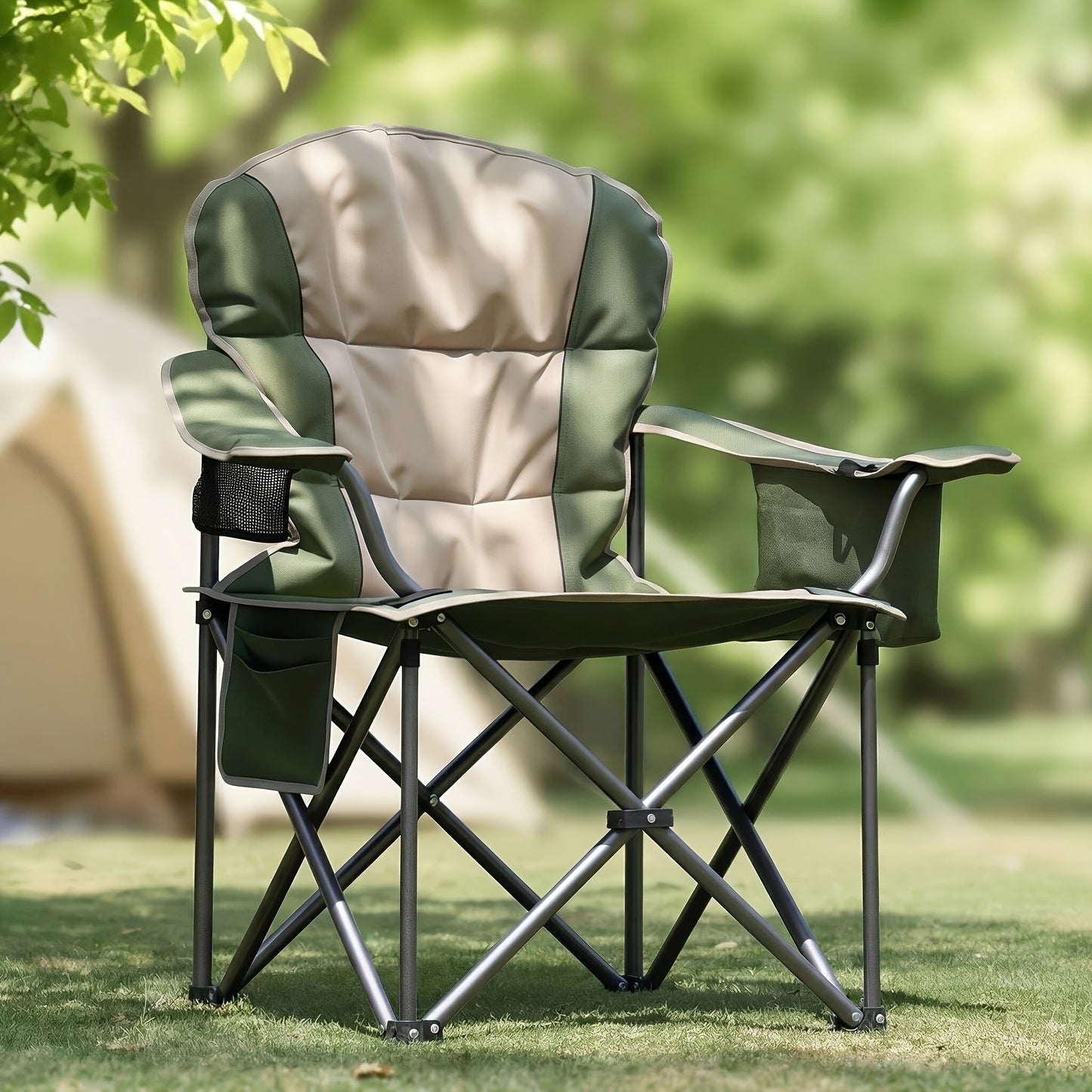 1/2 Pack Extra Large Heavy Duty Folding Camping Chair, 500 Lbs Capacity with Side Pocket Cooler Bag Cup Holder