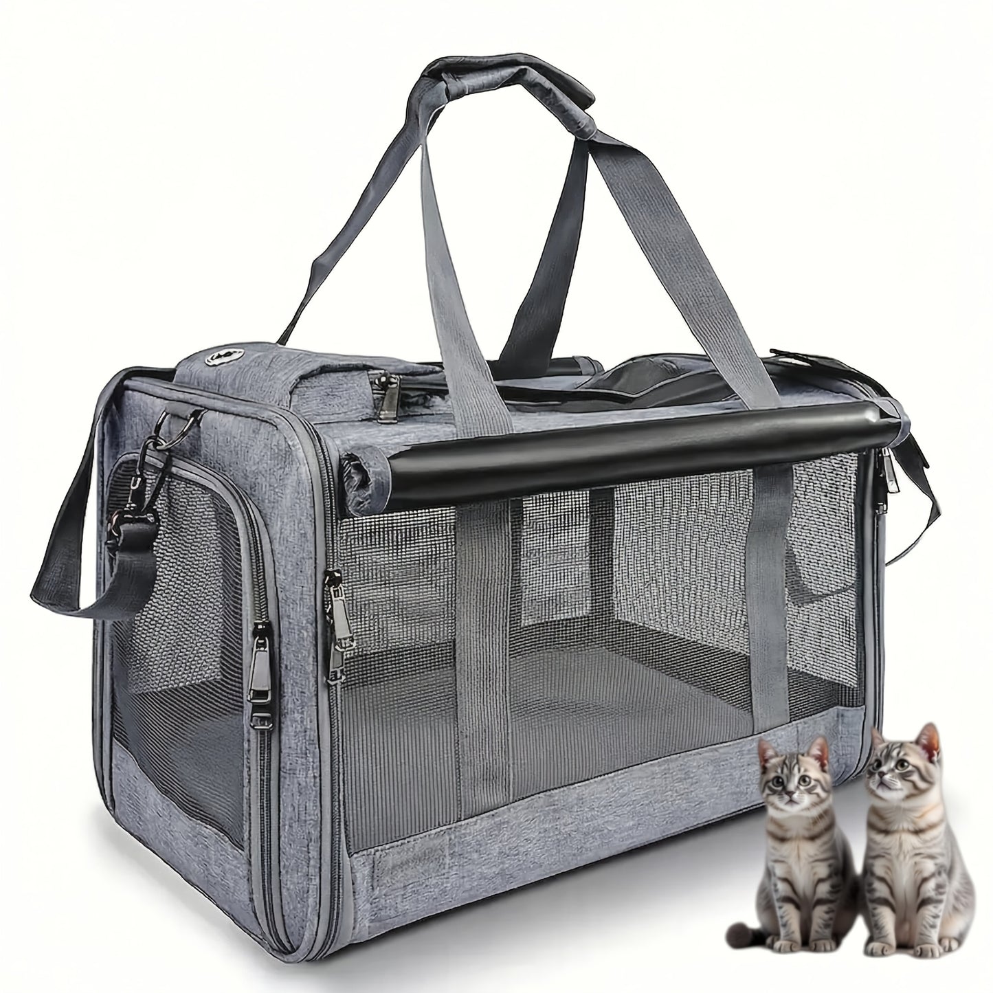 Airline Approved Collapsible Pet Carrier for Medium Cats Small Dogs, Oxford Cloth Breathable Travel Crate with Leash & Collar
