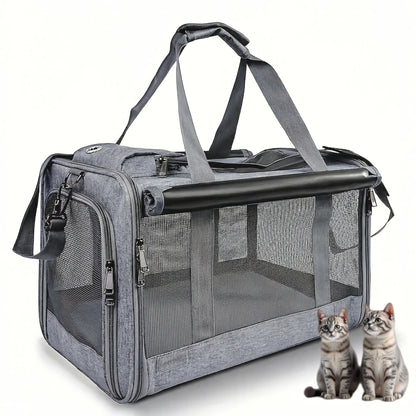 Airline Approved Collapsible Pet Carrier for Medium Cats Small Dogs, Oxford Cloth Breathable Travel Crate with Leash & Collar