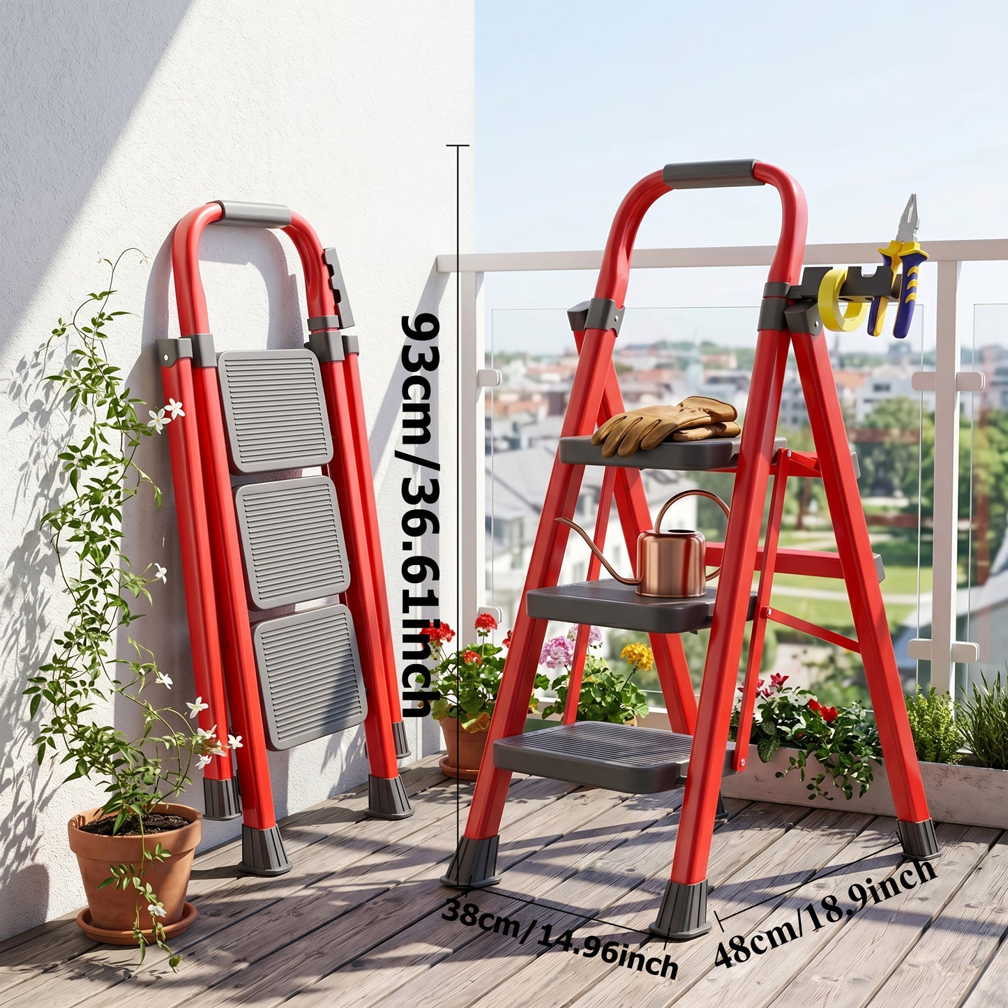 2/3/4/5 Step Folding Ladder, 490Lbs Weight Capacity Anti‑Slip Safety Lock Design, Rust‑Resistant Home Garage Industrial Ladder