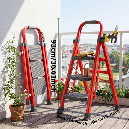 2/3/4/5 Step Folding Ladder, 490Lbs Weight Capacity Anti‑Slip Safety Lock Design, Rust‑Resistant Home Garage Industrial Ladder