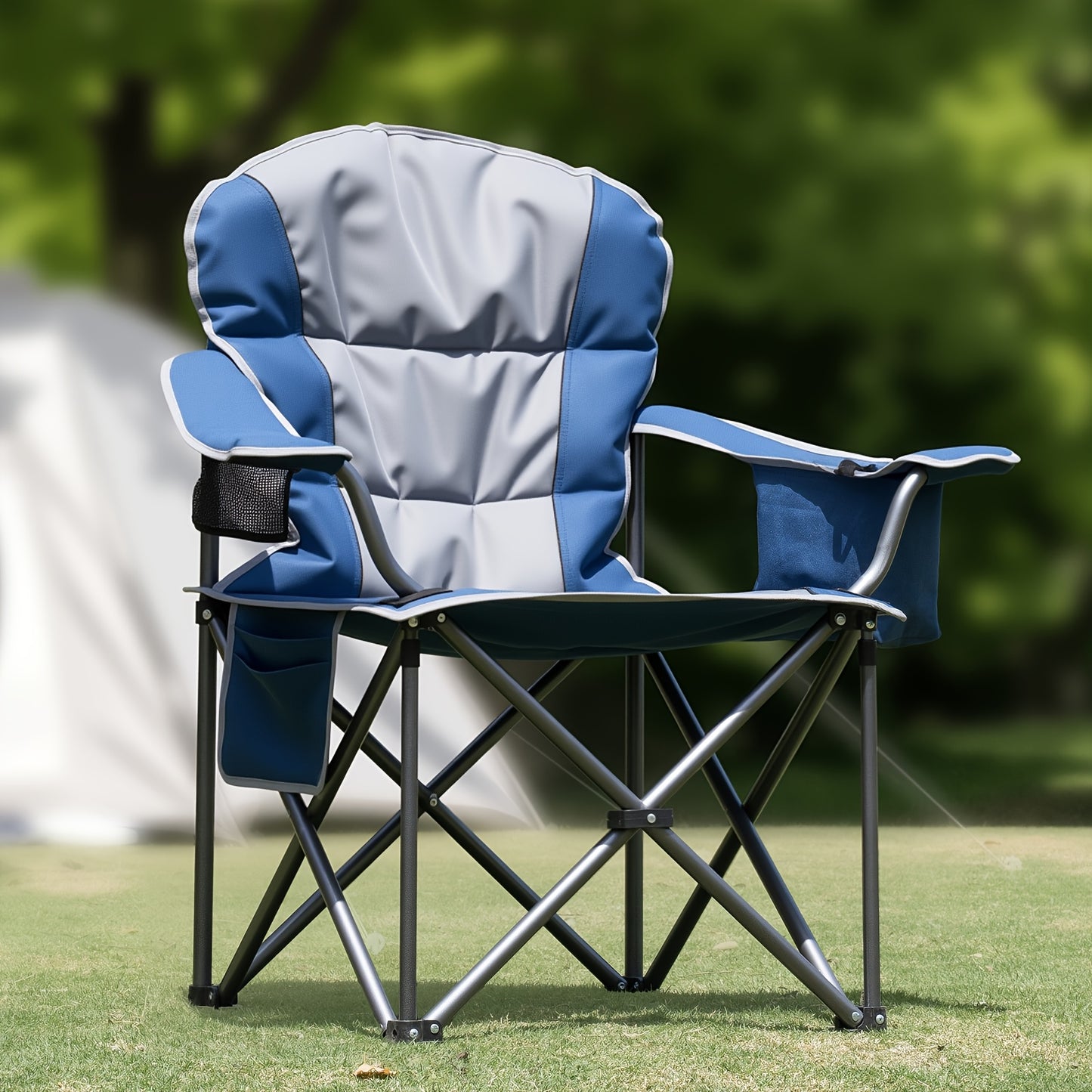 1/2 Pack Extra Large Heavy Duty Folding Camping Chair, 500 Lbs Capacity with Side Pocket Cooler Bag Cup Holder