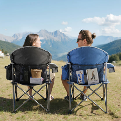 1/2 Pack Extra Large Heavy Duty Folding Camping Chair, 500 Lbs Capacity with Side Pocket Cooler Bag Cup Holder