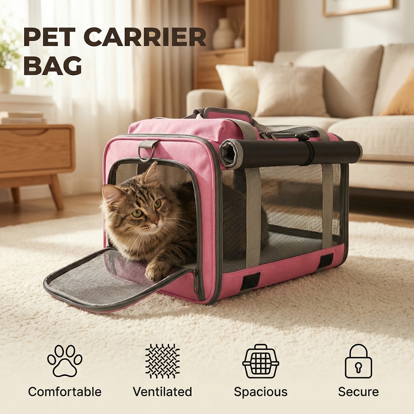 Airline Approved Collapsible Pet Carrier for Medium Cats Small Dogs, Oxford Cloth Breathable Travel Crate with Leash & Collar