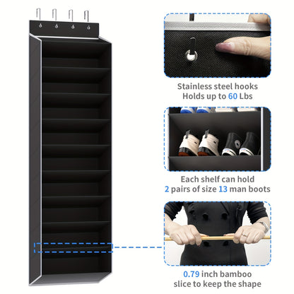 10‑Tier Over‑the‑Door Shoe Rack, Large Capacity Hanging Shoe Organizer with 4 Metal Hooks, Holds 20 Pairs