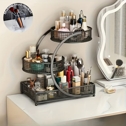 Varnished Metal Spiral Makeup Organizer, Countertop Cosmetic Storage Rack for Lipstick Brushes Bottles, Space‑Saving Bathroom Organizer