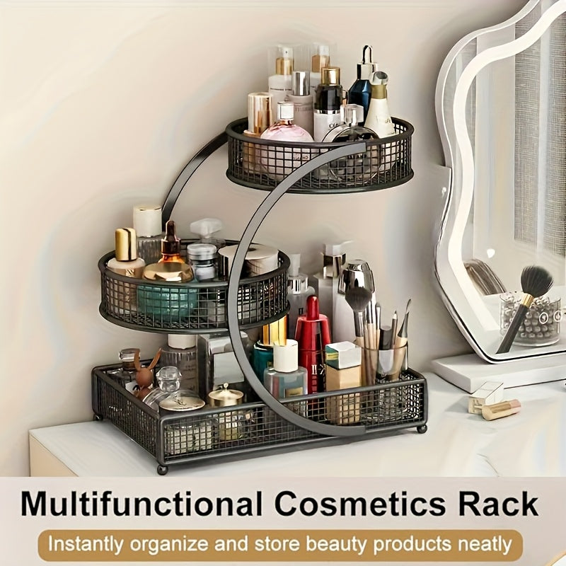 Varnished Metal Spiral Makeup Organizer, Countertop Cosmetic Storage Rack for Lipstick Brushes Bottles, Space‑Saving Bathroom Organizer