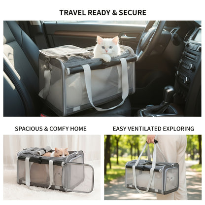 Airline Approved Collapsible Pet Carrier for Medium Cats Small Dogs, Oxford Cloth Breathable Travel Crate with Leash & Collar