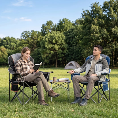 1/2 Pack Extra Large Heavy Duty Folding Camping Chair, 500 Lbs Capacity with Side Pocket Cooler Bag Cup Holder