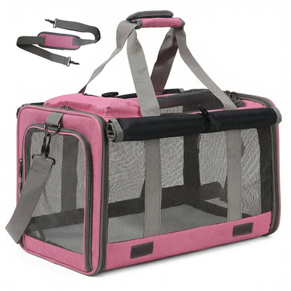 Airline Approved Collapsible Pet Carrier for Medium Cats Small Dogs, Oxford Cloth Breathable Travel Crate with Leash & Collar
