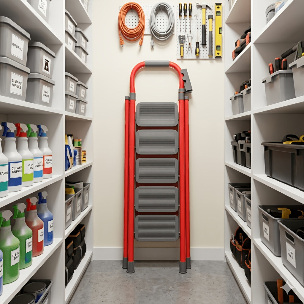 2/3/4/5 Step Folding Ladder, 490Lbs Weight Capacity Anti‑Slip Safety Lock Design, Rust‑Resistant Home Garage Industrial Ladder