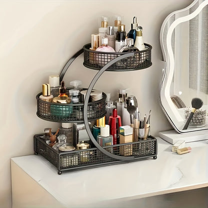 Varnished Metal Spiral Makeup Organizer, Countertop Cosmetic Storage Rack for Lipstick Brushes Bottles, Space‑Saving Bathroom Organizer