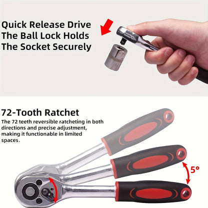 50/53Pcs Professional Ratchet Wrench Tool Set, High‑End Auto & Bicycle Maintenance Repair Kit