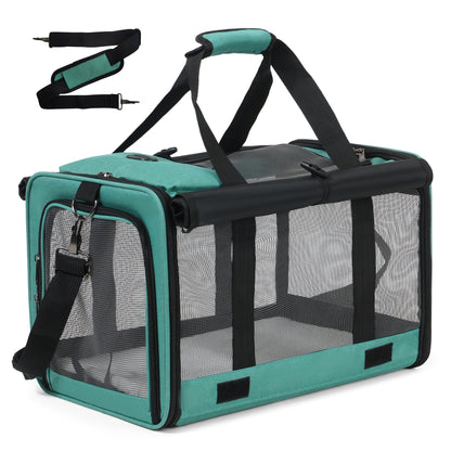Airline Approved Collapsible Pet Carrier for Medium Cats Small Dogs, Oxford Cloth Breathable Travel Crate with Leash & Collar