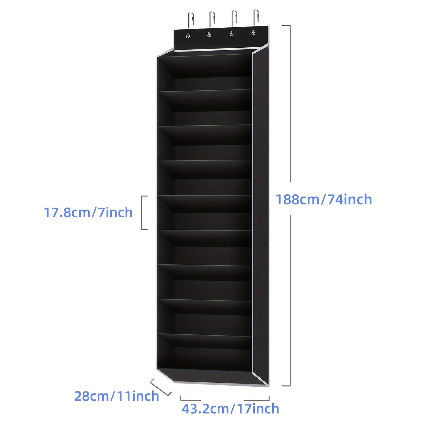 10‑Tier Over‑the‑Door Shoe Rack, Large Capacity Hanging Shoe Organizer with 4 Metal Hooks, Holds 20 Pairs
