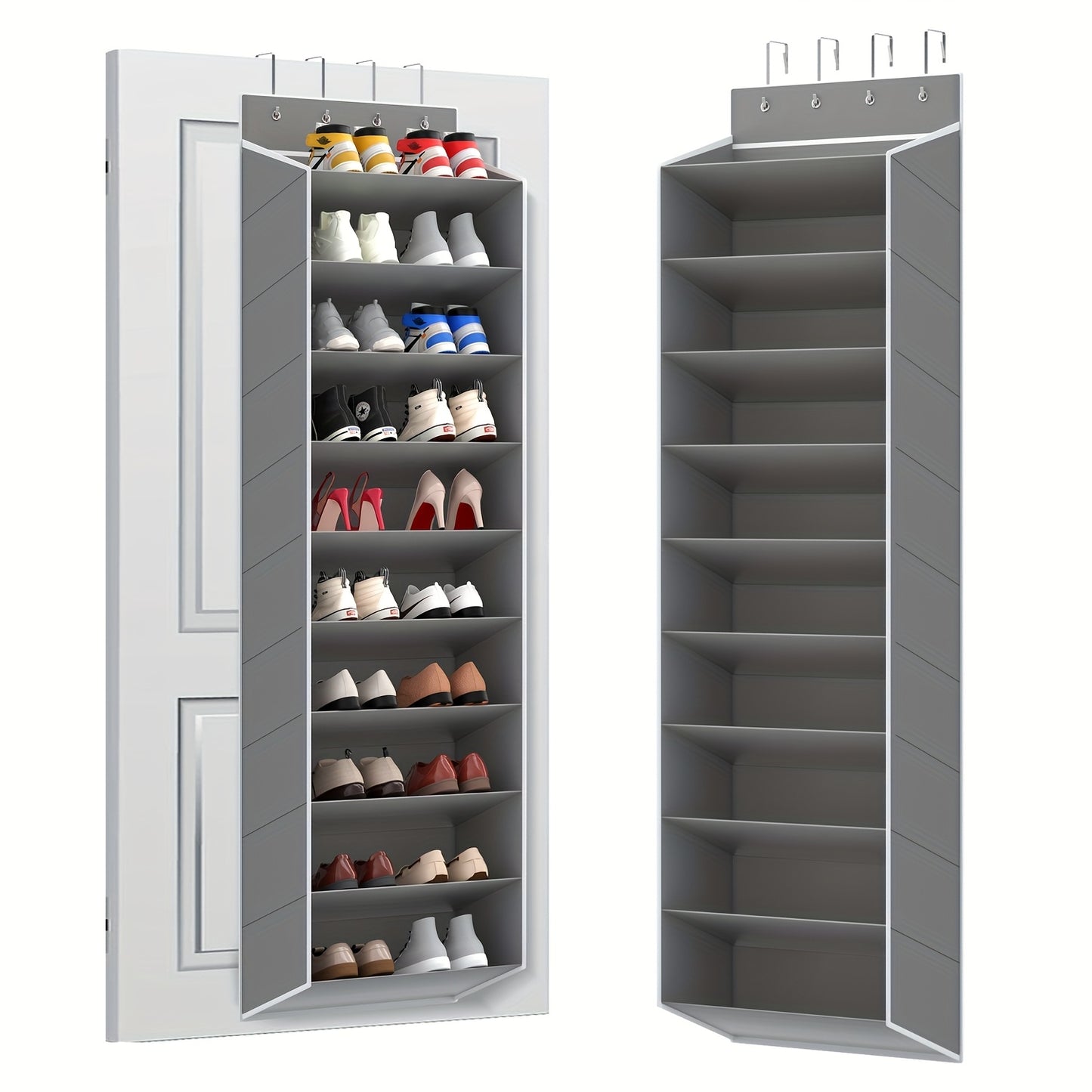 10‑Tier Over‑the‑Door Shoe Rack, Large Capacity Hanging Shoe Organizer with 4 Metal Hooks, Holds 20 Pairs
