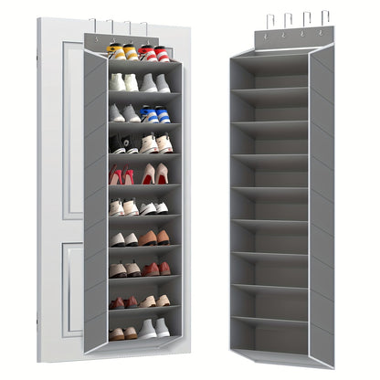 10‑Tier Over‑the‑Door Shoe Rack, Large Capacity Hanging Shoe Organizer with 4 Metal Hooks, Holds 20 Pairs