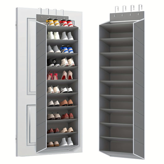 10‑Tier Over‑the‑Door Shoe Rack, Large Capacity Hanging Shoe Organizer with 4 Metal Hooks, Holds 20 Pairs