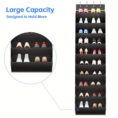 10‑Tier Over‑the‑Door Shoe Rack, Large Capacity Hanging Shoe Organizer with 4 Metal Hooks, Holds 20 Pairs