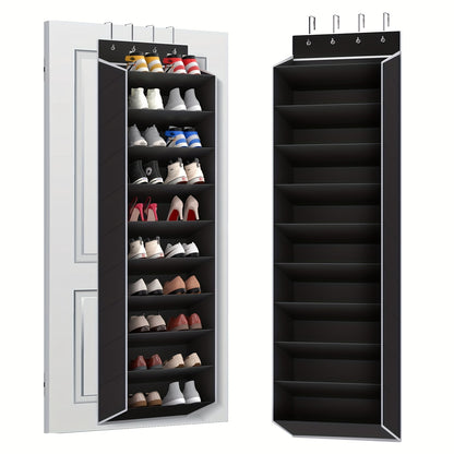 10‑Tier Over‑the‑Door Shoe Rack, Large Capacity Hanging Shoe Organizer with 4 Metal Hooks, Holds 20 Pairs