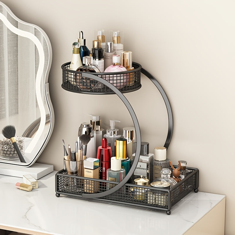 Varnished Metal Spiral Makeup Organizer, Countertop Cosmetic Storage Rack for Lipstick Brushes Bottles, Space‑Saving Bathroom Organizer