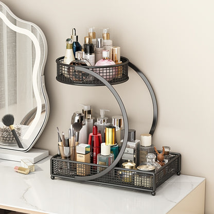Varnished Metal Spiral Makeup Organizer, Countertop Cosmetic Storage Rack for Lipstick Brushes Bottles, Space‑Saving Bathroom Organizer