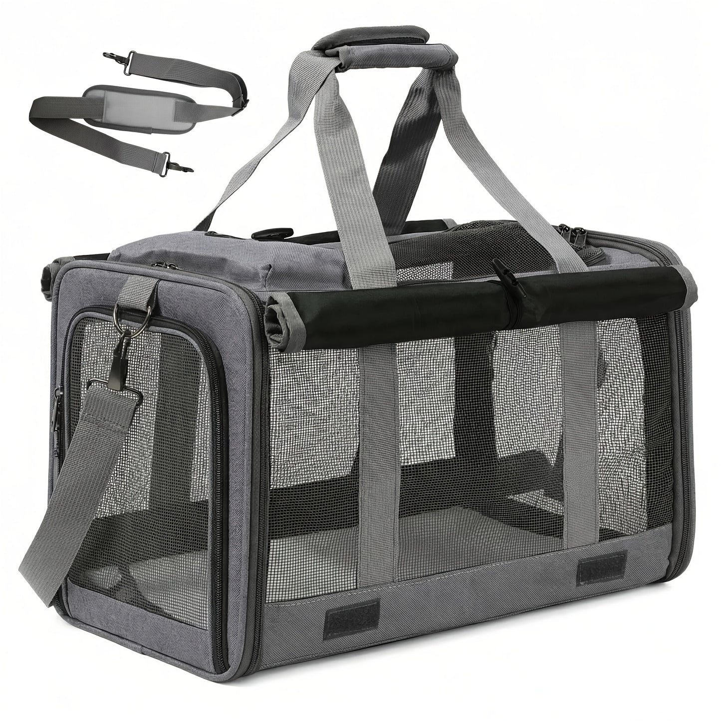 Airline Approved Collapsible Pet Carrier for Medium Cats Small Dogs, Oxford Cloth Breathable Travel Crate with Leash & Collar
