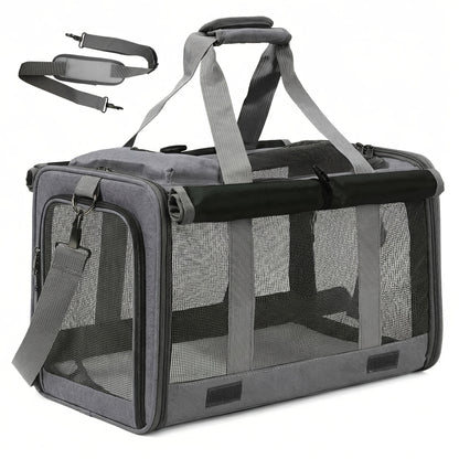 Airline Approved Collapsible Pet Carrier for Medium Cats Small Dogs, Oxford Cloth Breathable Travel Crate with Leash & Collar