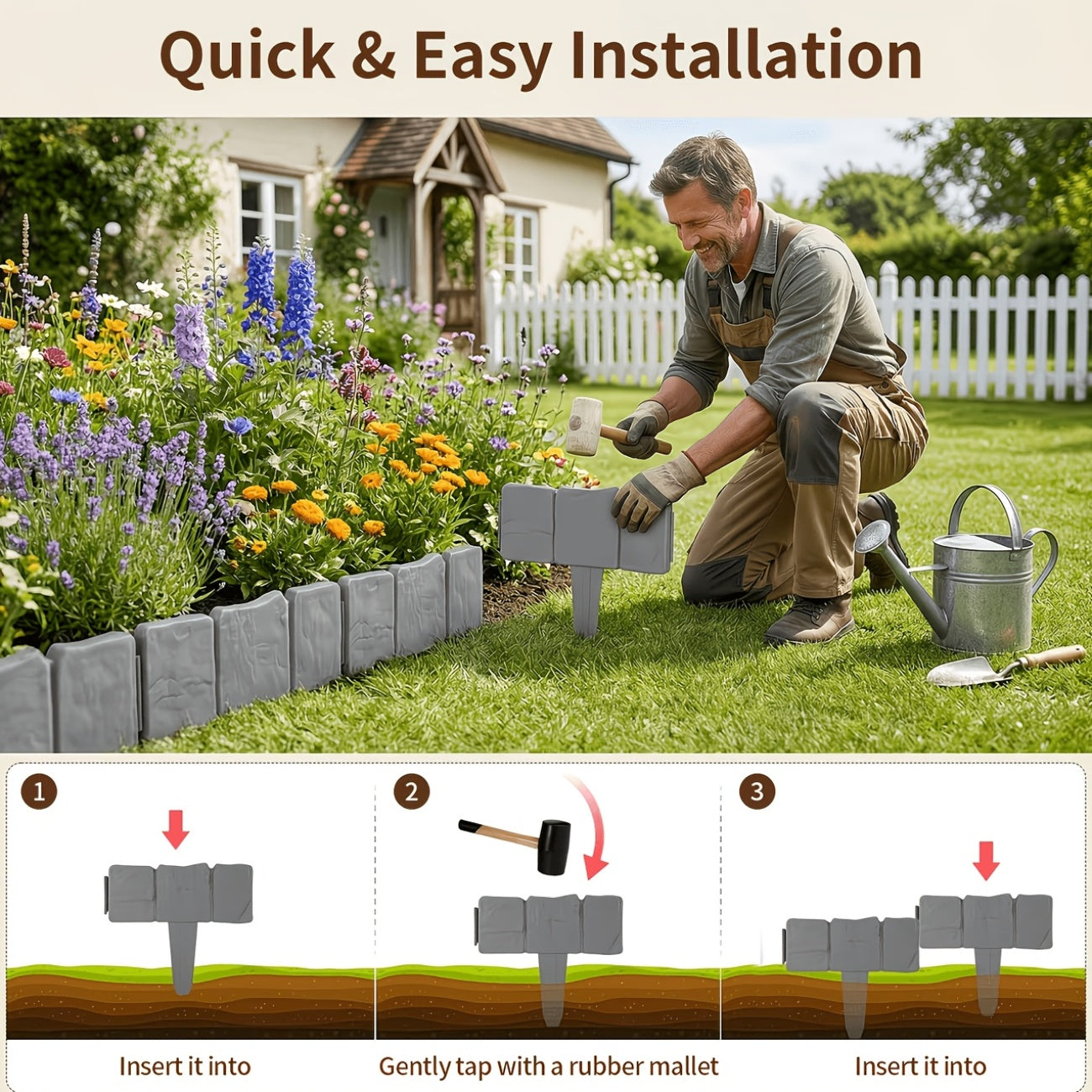 50Pcs Plastic Garden Landscape Boundary Fence, Easy Install Lawn Partition Fence for Outdoor Vegetable Garden Yard Decoration