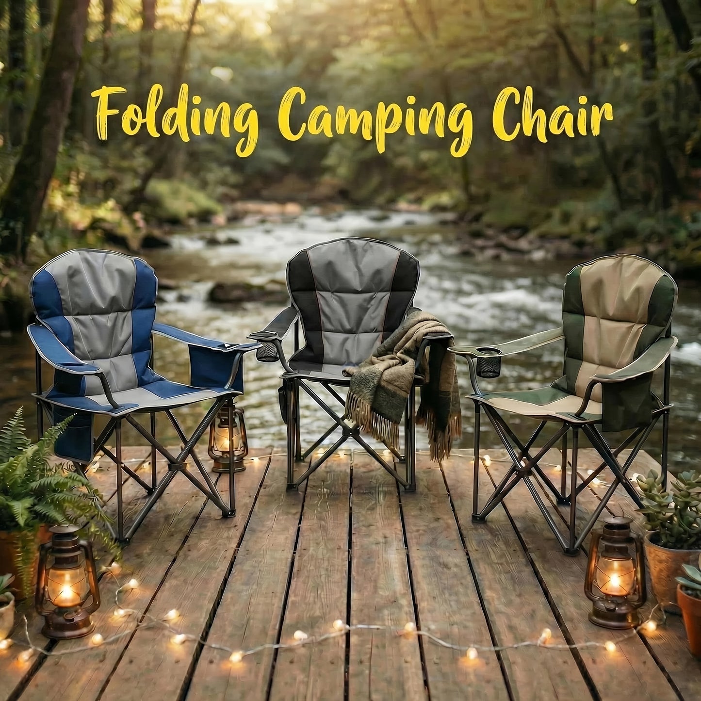 1/2 Pack Extra Large Heavy Duty Folding Camping Chair, 500 Lbs Capacity with Side Pocket Cooler Bag Cup Holder