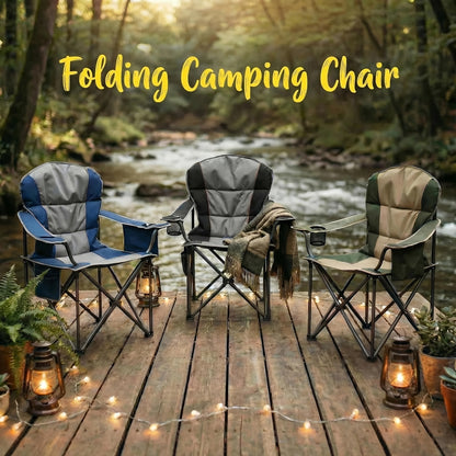 1/2 Pack Extra Large Heavy Duty Folding Camping Chair, 500 Lbs Capacity with Side Pocket Cooler Bag Cup Holder