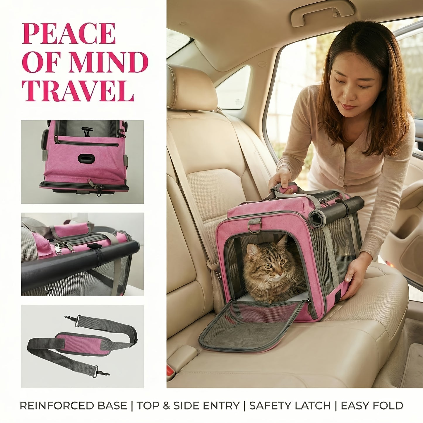 Airline Approved Collapsible Pet Carrier for Medium Cats Small Dogs, Oxford Cloth Breathable Travel Crate with Leash & Collar