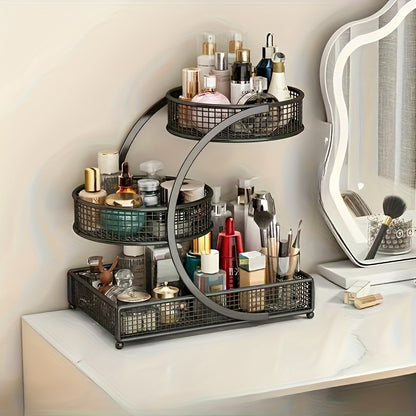 Varnished Metal Spiral Makeup Organizer, Countertop Cosmetic Storage Rack for Lipstick Brushes Bottles, Space‑Saving Bathroom Organizer