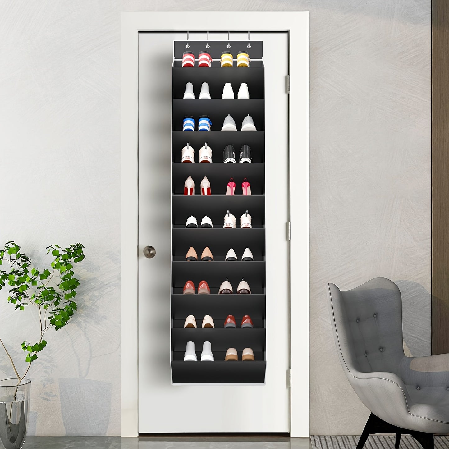 10‑Tier Over‑the‑Door Shoe Rack, Large Capacity Hanging Shoe Organizer with 4 Metal Hooks, Holds 20 Pairs