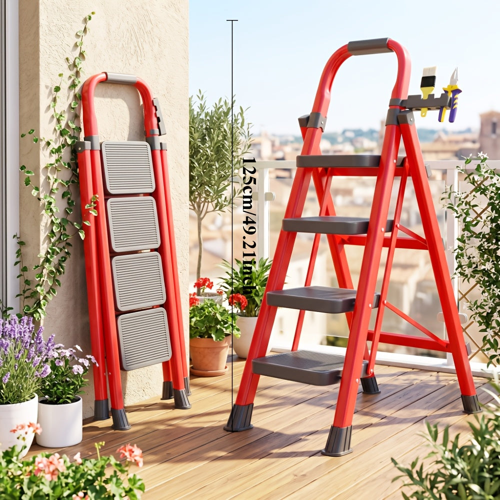 2/3/4/5 Step Folding Ladder, 490Lbs Weight Capacity Anti‑Slip Safety Lock Design, Rust‑Resistant Home Garage Industrial Ladder
