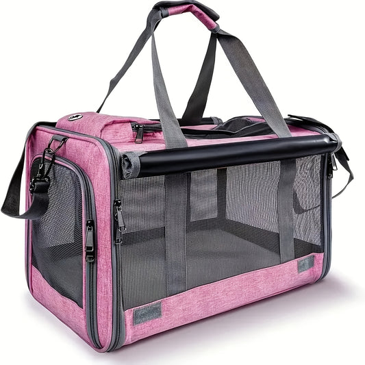 Airline Approved Collapsible Pet Carrier for Medium Cats Small Dogs, Oxford Cloth Breathable Travel Crate with Leash & Collar