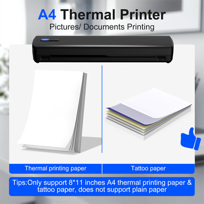 Portable Wireless Inkless Thermal Printer, Compact Travel Printer for Phone Laptop Pad, Supports Folding/Roll/Tattoo Paper