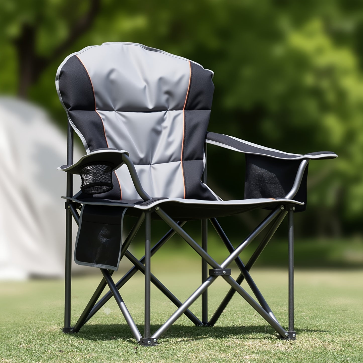 1/2 Pack Extra Large Heavy Duty Folding Camping Chair, 500 Lbs Capacity with Side Pocket Cooler Bag Cup Holder