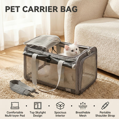 Airline Approved Collapsible Pet Carrier for Medium Cats Small Dogs, Oxford Cloth Breathable Travel Crate with Leash & Collar
