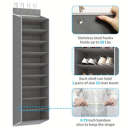 10‑Tier Over‑the‑Door Shoe Rack, Large Capacity Hanging Shoe Organizer with 4 Metal Hooks, Holds 20 Pairs