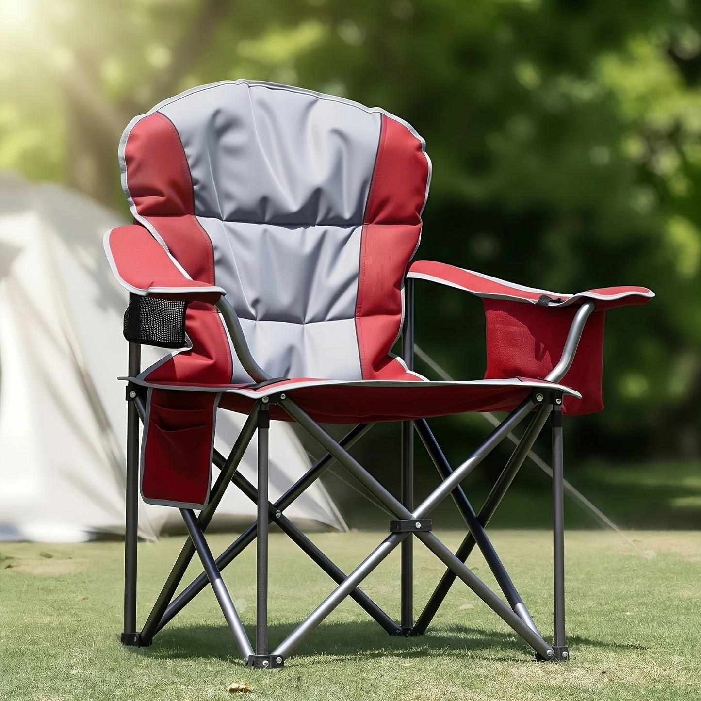 1/2 Pack Extra Large Heavy Duty Folding Camping Chair, 500 Lbs Capacity with Side Pocket Cooler Bag Cup Holder