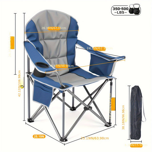 1/2 Pack Extra Large Heavy Duty Folding Camping Chair, 500 Lbs Capacity with Side Pocket Cooler Bag Cup Holder