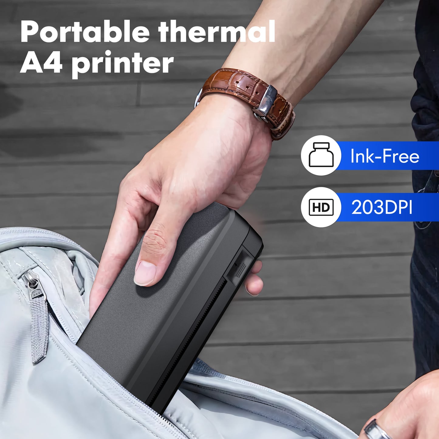 Portable Wireless Inkless Thermal Printer, Compact Travel Printer for Phone Laptop Pad, Supports Folding/Roll/Tattoo Paper