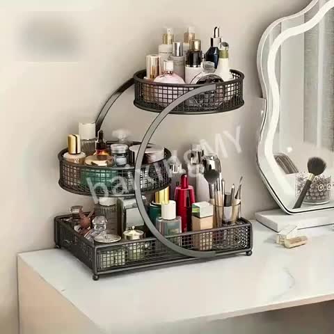 Varnished Metal Spiral Makeup Organizer, Countertop Cosmetic Storage Rack for Lipstick Brushes Bottles, Space‑Saving Bathroom Organizer