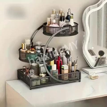 Varnished Metal Spiral Makeup Organizer, Countertop Cosmetic Storage Rack for Lipstick Brushes Bottles, Space‑Saving Bathroom Organizer